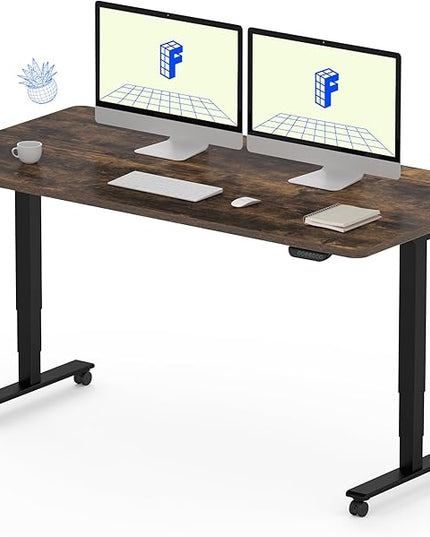 FLEXISPOT E6 MAX Dual Motor 55x28 Inch 3-Stage Heavy Duty Standing Desk, 330lbs Weight Capacity, Height Adjustable Desk w/Cable Management & Wheels (Seamless Special Walnut Desktop + Black Frame)