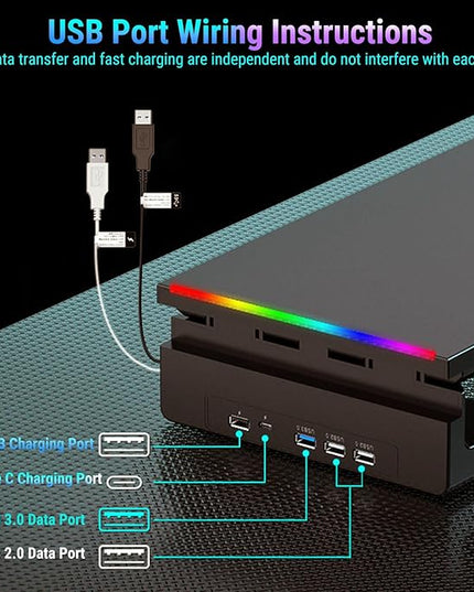 GOWENIC Monitor Stand Riser for Desk with 4 USB 3.0 Hub, Foldable Computer Screen Riser with Storage Drawer and Phone Holder, Desk Organizer for PC Laptop