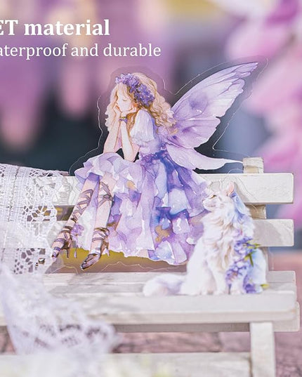 AuriicLeaf Violet Garden PET Sticker Set, 80PCS Fairy-Themed Scrapbook Supplies Journal Stickers in Purple for DIY Crafts, Planners, and Collages