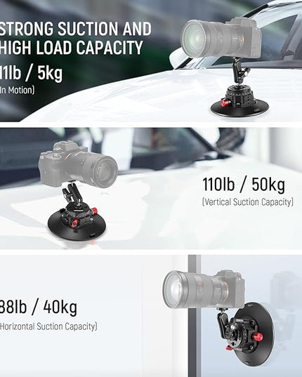 NEEWER 6" Suction Cup Camera Mount with Ball Head Magic Arm, 2 Pack Metal Car Mount for Camera/Action Camera/Phone, Air Pump Vacuum on Car or Window Glass with 1/4" 3/8" ARRI Mounting Holes, CA013
