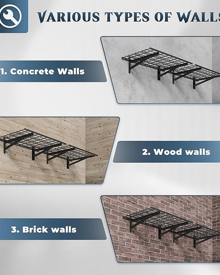 2 Pack Heavy Duty Garage Wall Shelving Set, 2x3ft, Black, Wall Mounted, Traditional Style, 2 Shelves, 700lbs Capacity