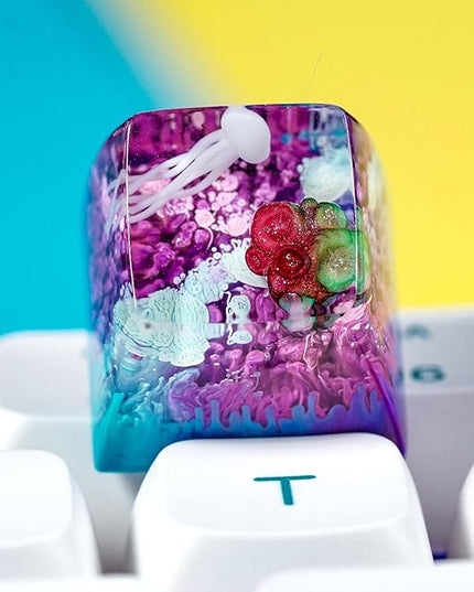 Jellyfish Artisan Keycap Colorful Coral Reef R1 SA Profile Custom Sea Creature Keycaps 1U ESC Handmade Gaming Sea Resin Key Cap Cherry MX Switch Compatible Mechanical Keyboard Jellyfish Lover Gift