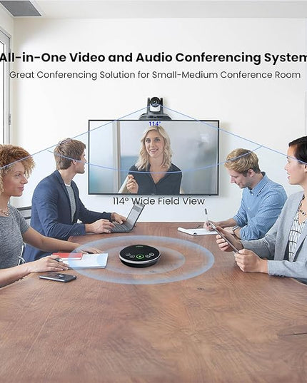TONGVEO All-in-One Conference Room Video Camera System Al Auto-Tracking HD1080P 60fps 3X Optical Zoom USB3.0 HDMI PTZ Camera and Bluetooth Conference Speakerphone with Microphones