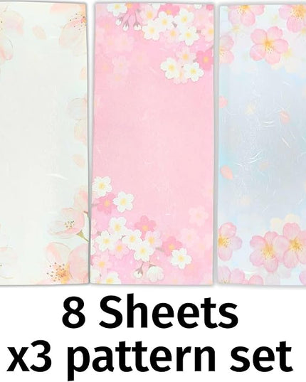 Japanese Cherry Blossom Envelopes 24 Pack (8 Pack x 3 Different Design Set), Made in Japan, Elegant Washi Paper, Self Sealing, Sakura