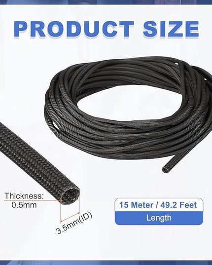 uxcell Insulation Cable Protector,3.5mm/0.14 Inch-15m/49 Feet High Temp Fiberglass Sleeve Black