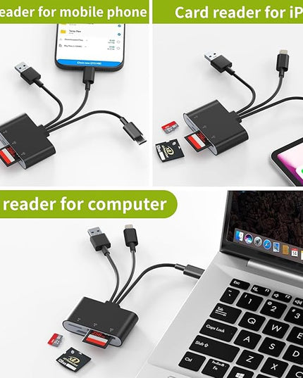 XD Card Reader for Olympus Fujifilm, 3-in-1 XD Picture Card Adapter with Lightning/USB-A/USB C for iPhone 17/16/15/14/13/12 iPad Android PC, Memory Cards Reader for SD/TF/XD Cards and Digital Cameras