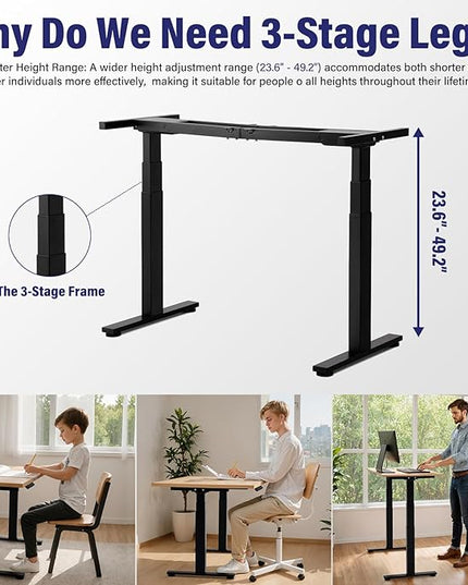 TOPSKY Dual Motor 3 Stage Electric Adjustable Standing Desk Frame for up to 80”x31.5” Table Tops Heavy Duty 300lb Load Capacity for Home Office (Black Frame Only)