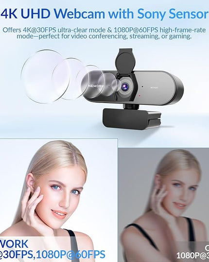 4K Webcam for PC with PDAF & CDAF Dual-autofocus, Ultra 4K HD, 2 Noise Reduction Mics, Auto Light Correction, USB-A, Privacy Cover, 79°FOV, Streaming Camera for PC, Mac, Laptop, Video Calls