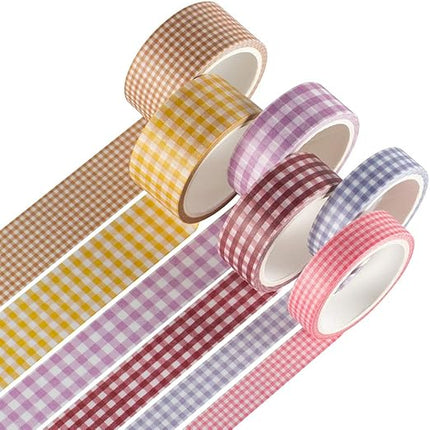 YUBBAEX 6 Rolls Plaid Washi Tape Set Basic Grid Masking Decorative Tapes for Arts, DIY Crafts, Journals, Planners, Scrapbooking, Wrapping (Basic Plaid)