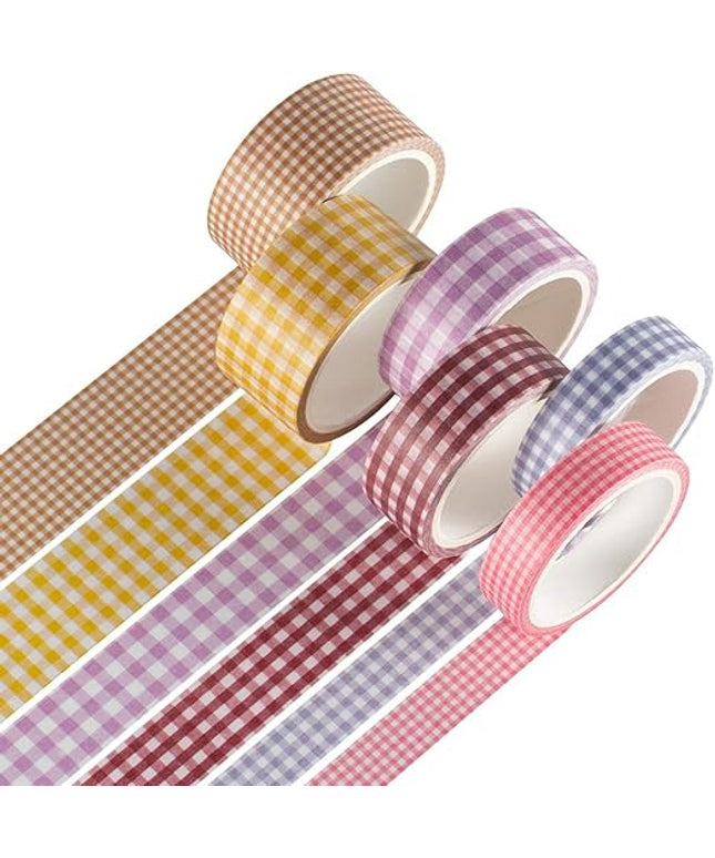 YUBBAEX 6 Rolls Plaid Washi Tape Set Basic Grid Masking Decorative Tapes for Arts, DIY Crafts, Journals, Planners, Scrapbooking, Wrapping (Basic Plaid)