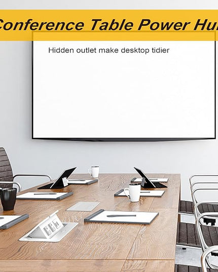 UL Listed Recessed Power Strip, Pop Up Power Cover Box Desktop Socket with USB C Charging Ports, Stainless Steel Receptacle Outlet for Conference Room Countertop (White-USB C)