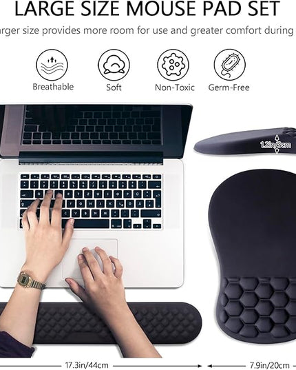 Mouse Pad Wrist Support, Laokiiy 2 in1 Keyboard Wrist Rest+ Ergonomic Mouse Pad, Non-Slip Wrist Rest for Computer Keyboard, Made Easy Typing & Relieve Wrist Pain（Black
