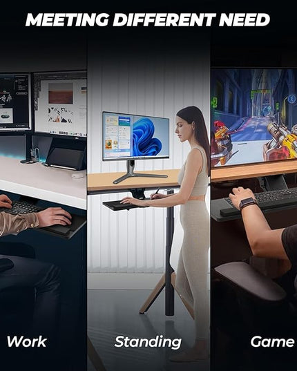 FAHKNS Keyboard Tray Under Desk，Multi-Function Keyboard Tray Adjustable with Mouse Pad & Wrist Rest，Ergonomic Large Size Keypad Tray Holder， Suitable for Office/Game/Home