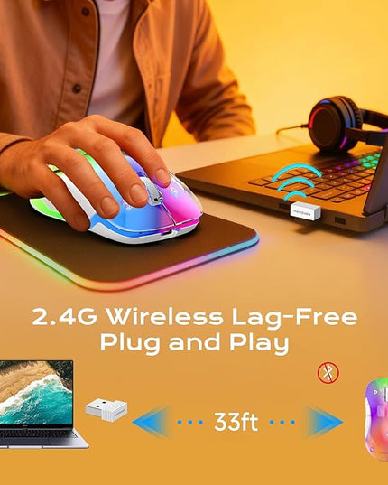 memzuoix 2.4G LED Wireless Mouse, Rechargeable Ergonomic Mouse with Detachable Cover, 1400 DPI Portable Optical Computer Mouse with USB Receiver for Laptop, PC, Desktop and MacBook, 5 Buttons