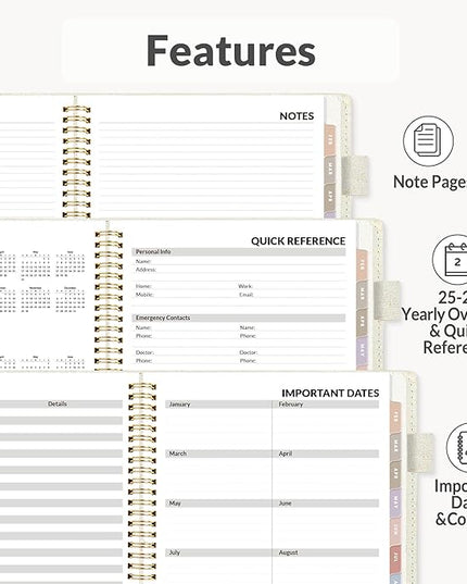 SUNEE 2026 Planner, Weekly and Monthly Calendar Planner 9"x11.2"- 12 Month (January 2026 - December 2026), Linen Cover, Pocket, Bookmark, Notes, Monthly Tab, Beige