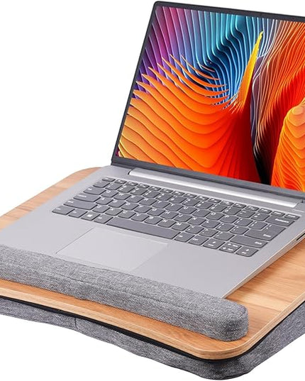 Heyfriday Home Office Lap Desk with Wrist Rest Laptop Bed Desk for Notebook, Laptop, Tablet, Lap Stand with Tablet, Phone Holder Fits Up to 14 Inch Laptops(Woodgrain)