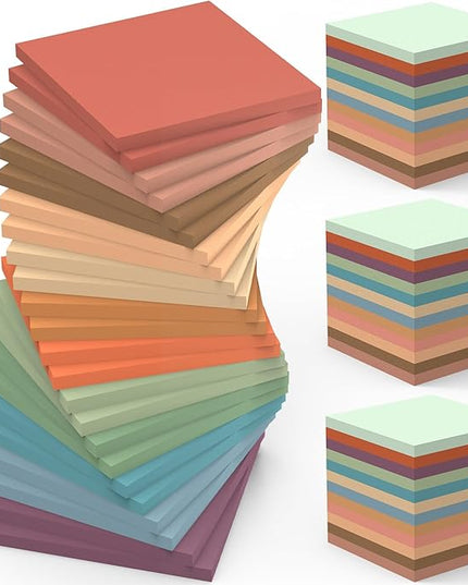 60 Pack Vintage Sticky Notes 3x3 12 Retro Colors Posted Note Adhesive Paper Memo Pads 56 Sheets/Pad Self-Stick Note Bulk Easy to Stick for Back to School Teacher Student, Office Supplies