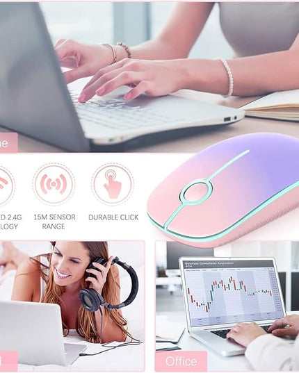 VssoPlor Wireless Mouse, 2.4G Slim Portable Computer Mice with Nano Receiver Quiet Silent Optical Laptop Mouse for Notebook, PC, Laptop, Computer-Pink to Purple