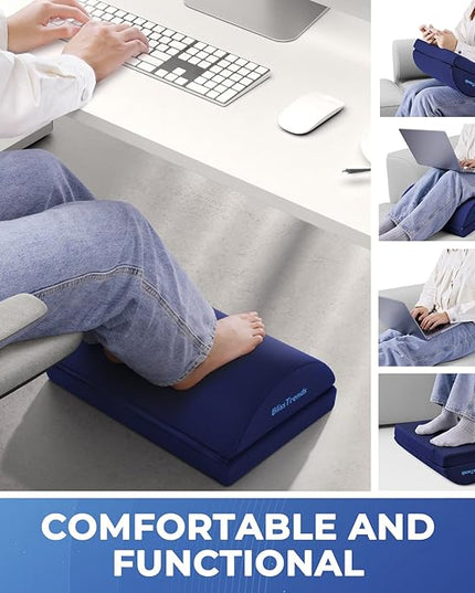 BlissTrends Foot Rest for Under Desk at Work - Versatile Foot Stool with Washable Cover - Comfortable Footrest with 2 Adjustable Heights for Car, Home and Office to Relieve Back,Lumbar,Knee Pain-Blue