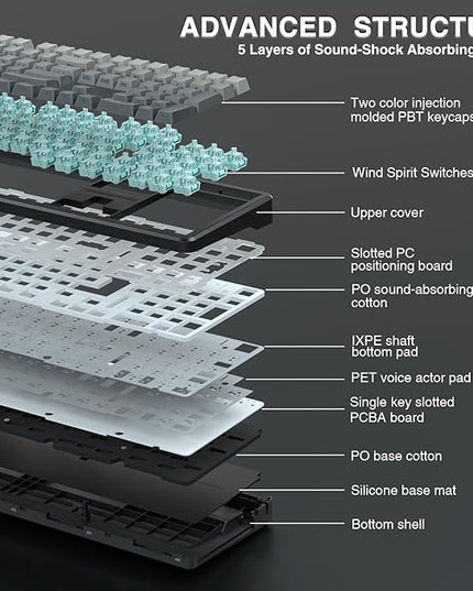 AULA F108 Wireless Mechanical Keyboard, Full Size Gaming Keyboard with Number Pad, Side Printed PBT Keycaps, Pre-lubed Switches, RGB Backlit, Hot Swappable Creamy Sounding Computer Keyboards, 108 keys