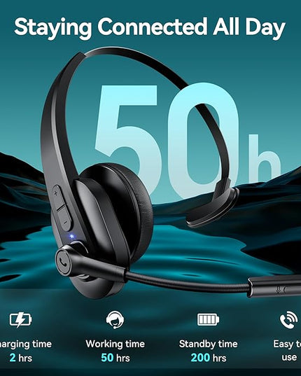 Sarevile Bluetooth Headset with USB Dongle for Computer, Single-Ear Wireless Headset with Noise Cancelling Microphone for Office & Truckers, Bluetooth V5.2 with Mute Button for Work