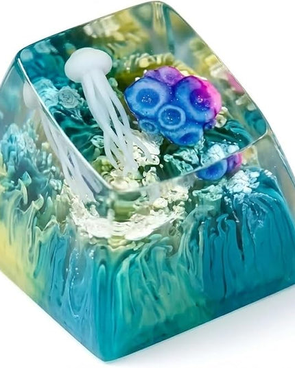 Jellyfish Artisan Keycap Vibrant Tropical Reef R1 SA Profile Custom Sea Creature Keycaps 1U ESC Handmade Gaming Sea Resin Key Cap Cherry MX Switch Compatible Mechanical Keyboard Jellyfish Lover Gift