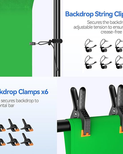EMART 7 x 10ft Green Screen Backdrop Kit with Tripod Stand, Photography Background Support System with 6 x9ft 100% Cotton Muslin Chromakey Backdrop for Photo Studio, Video Shooting, Live Streaming