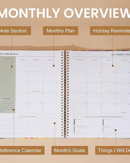 2026 Planner Weekly and Monthly Daily Calendar Planners 8.5 x 11, Jan 2026-Dec 2026, Hard Cover Large Yearly Agenda with Stickers & Tabs for Women Work Home- Sunflower