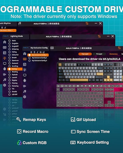 AULA F108 PRO - Wireless Mechanical Keyboard with Screen & Knob,Full Size Keyboard with 8000mAh Battery,Pre-lubed Switches,Side Printed PBT Keycaps,RGB Backlit Hot Swappable Custom Gaming Keyboards