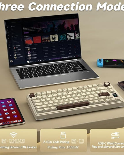 AULA S75 PRO Wireless Mechanical Keyboard with Screen&Knob, 75% Hot Swappable Gaming Keyboard with Pre-lubed Switches, RGB Backlit, PBT Keycaps, Creamy Sounding Computer Keyboards