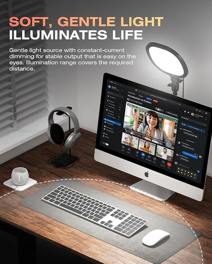 PQRQP Ring Light with Stand, Adjustable Desktop Light with Phone Holder, CRI 97+, Video Conference Light for Zoom Meetings, Webcam, Recording, Live Stream(Flash Tubes)