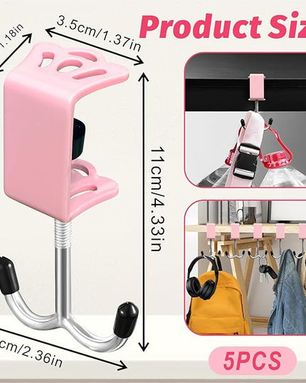 5 Pcs Adjustable Purse Hooks Heavy Duty J Clamp Hooks Bag Hanger for Table, Bag Holder for Table for Desk Key Backpack【Pink】