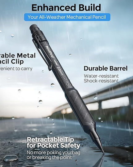 Nicpro 6PCS Weatherproof Mechanical Pencil Set, 3 PCS Art Mechanical Pencils 0.5 mm & 0.7 mm & 0.9 mm & 3 PCS 2mm Lead Holder (6B 4B 2B HB 2H 4H Colors) For Outdoor For Writing, Sketching Drawing