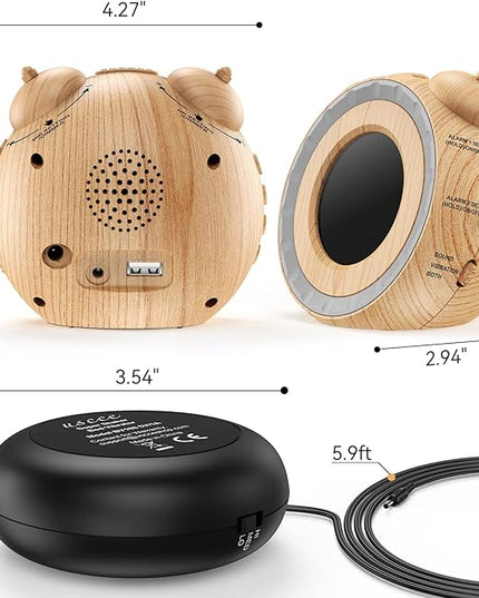 uscce Dual Extra Loud Alarm Clock with Bed Shaker - 0-100% Dimmer, Vibrating Alarm Clock for Heavy Sleepers or Hearing Impaired, Easy to Set, Snooze, Battery Backup, Wake with a Shake(Wood Grain)