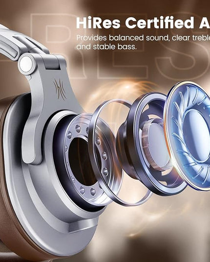 OneOdio A71 Hi-Res Studio Recording Headphones - Wired Over Ear Headphones with SharePort, Monitoring Mixing Foldable Headset with Stereo Sound, 3.5/6.35MM Jack for PC Computer DJ Guitar-Silver