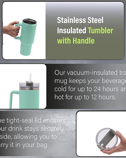 H&F Clicks Insulated Tumbler, Stainless Steel Tumbler with Leakproof Lid for Water, Coffee or Iced Tea. Cup Holder Compatible for Travel, BPA-Free Water Bottle, Vacuum Insulated Tumbler.