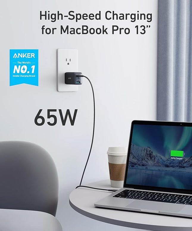 Anker Charger, 65W 3-Port Fast Compact Foldable USB C Charger Block for MacBook Pro/Air, iPad Pro, Galaxy S20, Dell XPS 13, Note 20/10+, iPhone 17 Series, Steam Deck, and More