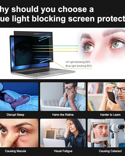 Hoktods 16 Inch 16:9 Laptop Privacy Screen Filter, Computer Monitor Privacy Shield, Anti Scratch Anti Spy Anti Glare Blue Light Screen Protector