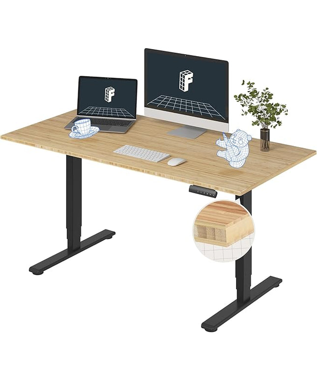 FlexiSpot E6 Bamboo 3-Stage Dual Motor 60 x 30 Electric Standing Desk Sit Stand Up Desk, Holds 220 lbs, Adjustable Height w/ Memory Presets, Solid Bamboo Desktop & Black Frame, Ships in 2 Boxes