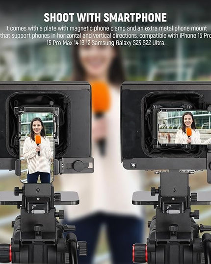 NEEWER X1 Pro II Teleprompter 9" All Metal with RT113 Remote/App Control, Quick Switch 1s Lock Arca Type QR Plate, Magnetic Phone Clamp Compatible with iPhone Android Smartphone, Assembly Free