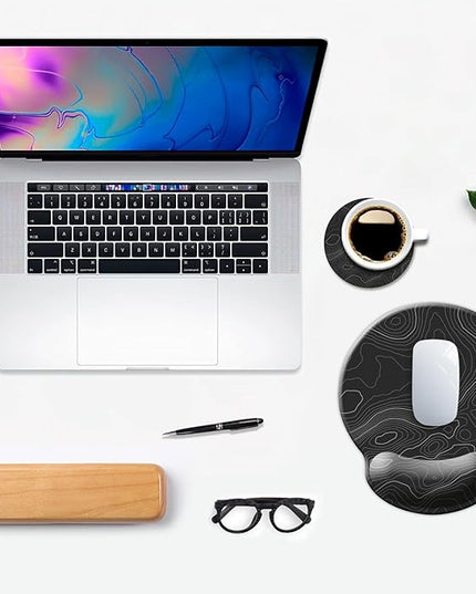 Ergonomic Mouse Pad with Wrist Support,Mouse Pad with Wrist Rest,Relieve Wrist Pain Mousepad Non-Slip Rubber Base,Mouse Pads for Desk,Computers,Laptop,Office,Home,Accessories Black Topographic Line