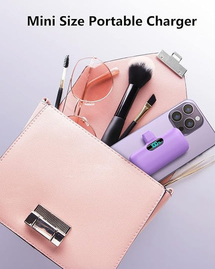 [2 Pack]Mini Portable Charger 5000mAh for iPhone,Ultra-Compact 15W PD Power Bank,LCD Display Cute Battery Pack Backup Charger Compatible with iPhone 14/14 Pro Max/13/13 Pro/12/XR/8/7/6,Pink +Purple
