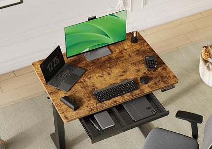 YDN Standing Desk with Drawers, Electric Standing Desk Adjustable Height, Stand Up Desk Computer Workstation, 40 Inch, Rustic Brown