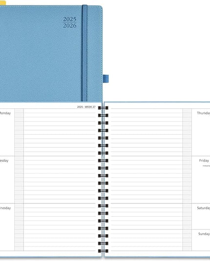 POPRUN Planner 2025-2026, Horizontal Weekly Notebook Jul.25-Jun.26 (Large 8.5''x 10.5''), Academic Calendar Book with Monthly Tabs, Spiral Soft Cover, Inner Pocket, 100 GSM - Aquamarine