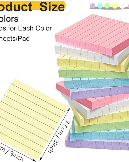 48 Pack 3840 Sheets Lined Sticky Notes 3X3 in Ruled Self Sticky Note Pads 80 Sheets/pad Colorful Sticky Notes with Lines Post Notes for Office, Home, School, Meeting