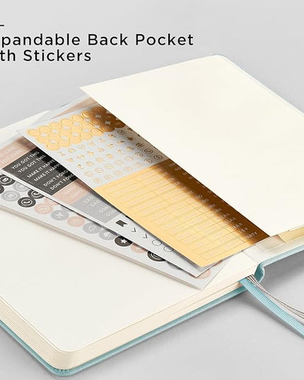 &And Per Se Dotted Journal Notebook, A5 Hardcover Leather Bullet Dotted Journal, 160 Pages 100 gsm Thick Paper, 3 Sheets of Stickers Included- 5.7'' x 8'' (Turquoise)