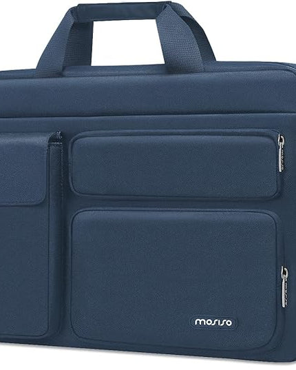 MOSISO Laptop Shoulder Bag 15.6 inch, 15-15.6 inch Computer Bag Compatible with MacBook Pro 16 inch, HP, Dell, Lenovo, Notebook with 2 Raised&1 Flapover&1 Horizontal Pocket&Handle&Belt, Haze Blue