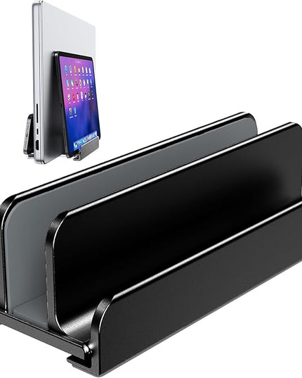 Vertical Laptop Stand, Aluminum Laptop Holder, Adjustable 3-in-1 Design, Compatible with MacBook, MacBook Pro/Air, Dell, HP, Lenovo, Up to 17.3 inches (Black)