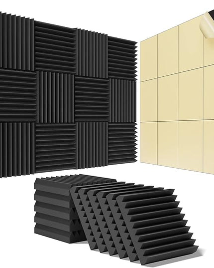 24 Pack Sound Proof Foam Panels for Walls,2" X 12" X 12"Self-Adhesive Foam Acoustic Panels Sound Absorbing,High Density Quick-Recovery Soundproof Wall Panels,Black
