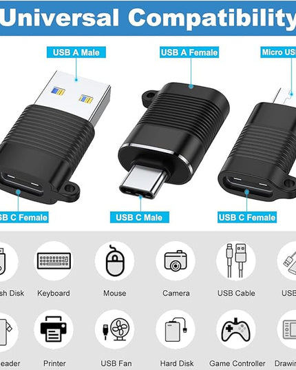 AreMe USB C Adapter (6 Pack), Micro USB Male to USB C Female Adapter, USB 3.0 to Type C Converter Connector (Black)
